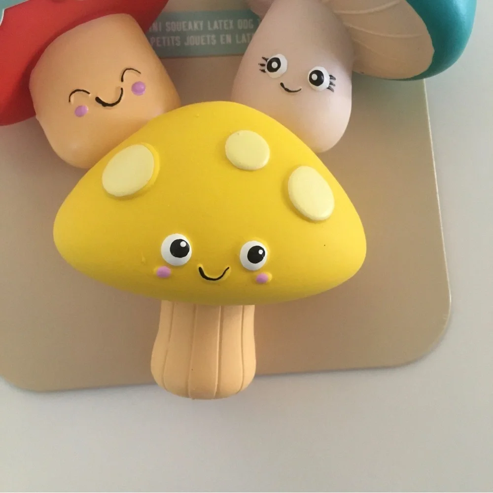 Dog Toys Latex Squeakers Red Yellow Blue Mushrooms “Time to Forage” NEW | Fringe